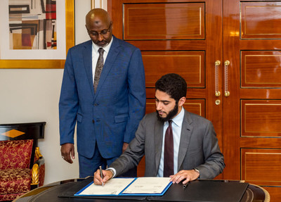 Signing of agreement between President of ERF Manssour Bin Mussallam and the Minister of National Education and Vocational Training of the Republic of Djibouti HE Moustapha Mohamed Mahamoud