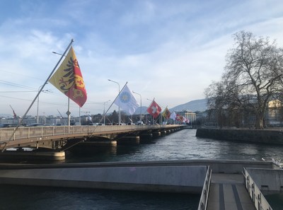 ERF and UDBIE flags displayed at the Mont Blanc bridge in Genera to commemorate the holding of the International Summit on Balanced and Inclusive Education in Djibouti