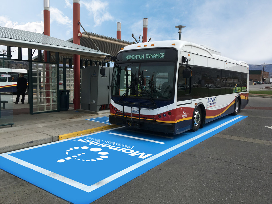Link Transit BYD Electric Bus featuring a Momentum Dynamics Wireless Charging system