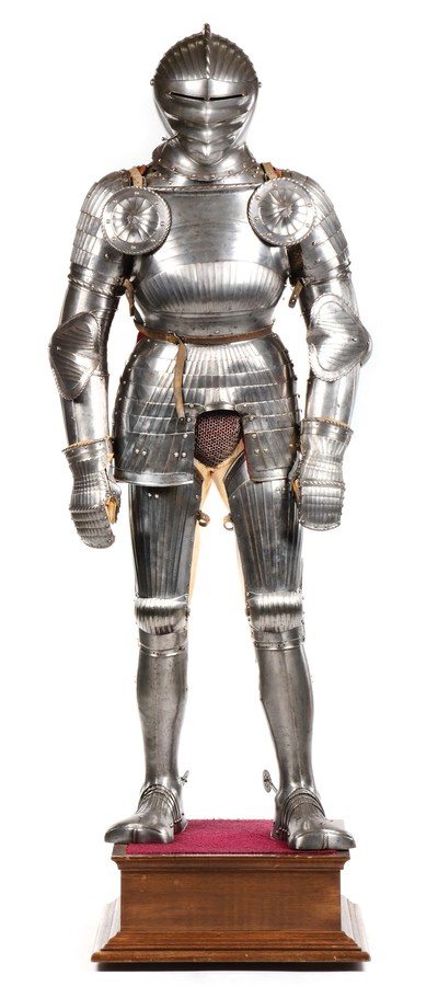 Circa 1510-1520 composite Maximilian suit of armor, assembled in the early 1920s from period pieces (some with royal provenance) by Met curator Dr. Bashford Dean, first president of the Arms & Armor Society. Sold for $270,600