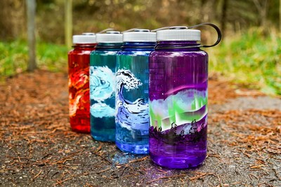 Nalgene Outdoor, maker of reusable water bottles, reaffirms its commitment to simplicity and durability with the introduction of its new Elements Collection, four 32-ounce, wide-mouth bottles featuring artistic interpretations of life’s fundamental elements — earth, wind, fire and water.  Earth – Inspired by the place we call home, trees meet the illuminated sky on this warm purple bottle.