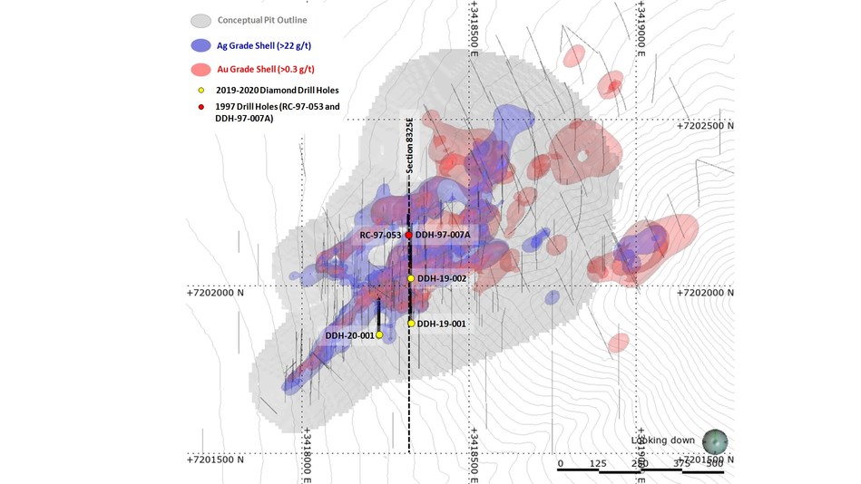 Figura 4: Vista en planta de los agujeros de perforación actuales y ubicación de la sección (CNW Group / AbraPlata Resource Corp.)