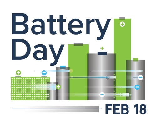 The Battery Day logo is formatted for both print and digital use. There are two versions, one with the February 18 date and another without, as well as an animated Gif for social media use.