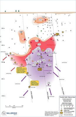 Figure 1: Fenelon Gold, Tabasco Zone Long Section (CNW Group/Wallbridge Mining Company Limited)