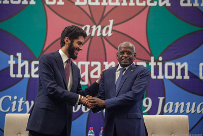 Newly-elected OEC Secretary General Manssour Bin Mussallam congratulated by Djibouti Prime Minister Abdoulkader Kamil Mohamed at the close of the III ForumBIE 2030, held in Djibouti.