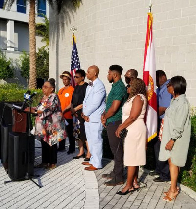 Community activist Betty T. Ferguson speaks at a press conference at Miami Gardens City Hall on November 8, 2019
