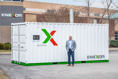 Lee Jestings, Enexor BioEnergy Founder and CEO, and the Bio-200 at Franklin,TN headquarters.