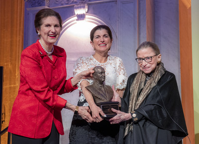 U. S. Supreme Court Justice Ruth Bader Ginsburg, right, receives the LBJ Liberty & Justice for All Award from Lynda Johnson Robb, left, and Luci Baines Johnson at the Library of Congress in Washington, D.C., on Jan. 30, 2020. (LBJ Foundation Photo/Jay Godwin)