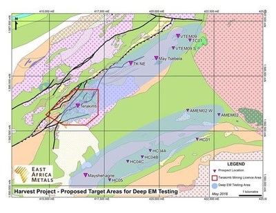 Harvest Project - Proposed Target Areas for Deep EM Testing (CNW Group/East Africa Metals Inc.)