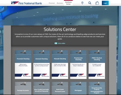 Screenshot of the new Solutions Center homepage of FNB's redesigned website (www.fnb-online.com/solutions-center).