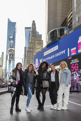 The Vitamin Shoppe and Women's Best launched their partnership with a Times Square billboard with athlete partners including (left to right) Emily Skye, Heba Ali, Brittne Jackson, Krissy Cela, and Tammy Hembrow.