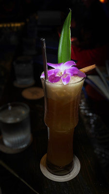 Friend or Foe Cocktail featuring Larceny Bourbon, Aperol, Passion Fruit, Cinnamon, Pineapple Juice, Lemon Juice and Angostura Bitters. $15