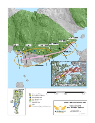 Figure 1.  Plan View (Treasure Island) - Drillhole Locations (CNW Group/Nighthawk Gold Corp.)