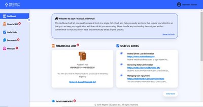 Enable your students to easily track the exact status of their financial aid – the number one question asked of financial aid staff.  Our mobile-friendly and student-personalized financial aid portal integrates directly with Regent Award and Regent Review, enabling students to quickly access and address items that require their attention such as to accept financial aid awards, upload necessary documents, and complete verification to ensure proper aid disbursement.