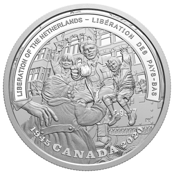 The Royal Canadian Mint's fine silver collector coin celebrating the 75th anniversary of the Liberation of the Netherlands (CNW Group/Royal Canadian Mint)