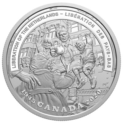 Moeda de prata fina para colecionadores da Casa da Moeda Real Canadense celebrando o 75o aniversário da Libertação dos Países Baixos (CNW Group/Royal Canadian Mint)