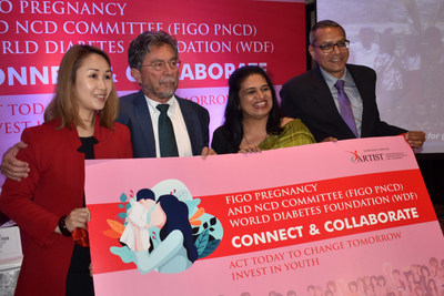 FIGO along with WDF Connect & Collaborate Initiative. (Left to Right) Dr. LIONA C Y POON, Member – PNCDC, FIGO; Dr. MOSHE HOD, Chair – PNCDC, FIGO; Dr. HEMA DIVAKAR, Vice Chair – PNCDC, FIGO; Dr. RAJESH JAIN, collaborator WDF.FIGO NCDs Co-Chairs from India, Israel & china along with WDF UP in charge launched from Varanasi, India the Fit India Movement and Preventive Healthcare strategies to tackle Anemia & Diabetes.