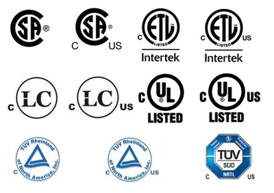 Voici des marques de certification canadiennes que l’on trouve souvent sur les produits électriques (Groupe CNW/Santé Canada)