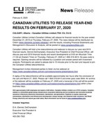 Canadian Utilities To Release Year-End Results on February 27, 2020