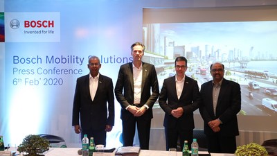 From (L-R): Mr. Soumitra Bhattacharya, Managing Director, Bosch Limited & President, Bosch Group in India; Dr. Markus Heyn, Member of the Board of Management, Robert Bosch GmbH; Mr. Jan O. Röhrl, Chief Technology Officer and Joint Managing Director, Bosch Limited; Mr. Sandeep N, Executive Vice President, Sales, Bosch Limited