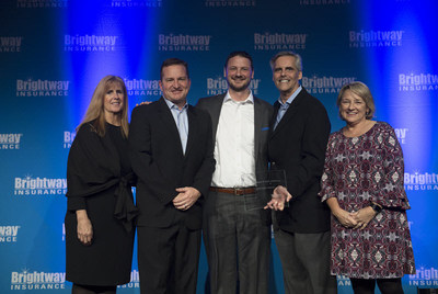 Members of Brightway’s Executive Team presented the awards during the company’s annual awards celebration held Thursday, Jan. 23, at the Hilton Bonnet Creek in Orlando, Florida. Photographed (L to R) VP of Customer Experience Kris Azar, Agency Owner Billy Wagner, Agent Chris Huebener, Chief Financial Officer Bob Taylor and Chief of Staff Leslie Kolleda.