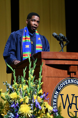 Image of WGU graduate speaker, Dion Brown speaking in Indianapolis, IN