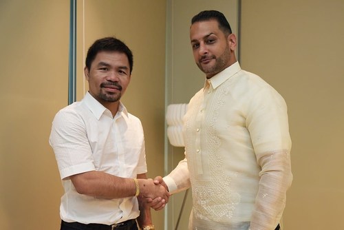 Manny Pacquiao left, and Audie Attar Founder, Chairman and CEO of Paradigm Sports Management.