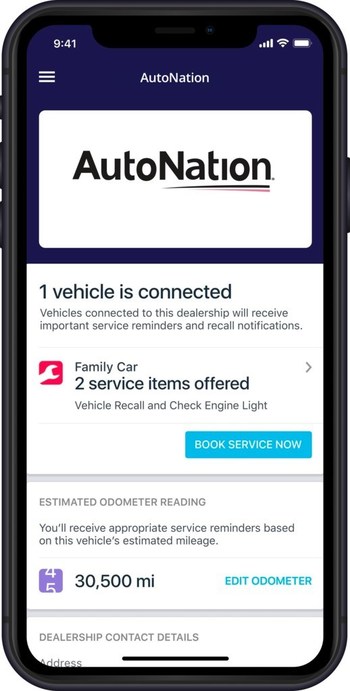 AutoNation's branded experience in the Automatic app allows customers to view service reminders, maintenance notifications and recall alerts with the ability to book an appointment at their local AutoNation service center.