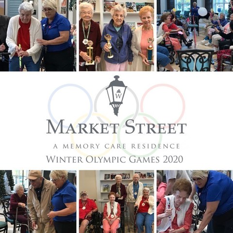 Residents at Market Street Memory Care East Lake enjoy friendly competition and tradition while competing in the Market Street 2020 Winter Olympic Games in East Lake, Fla.