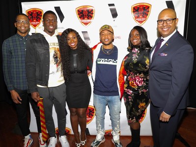 (from left to right): Girard Hardy (Brand Director, Bevel), Kendrick Nunn (Miami Heat), Kendra G. (Radio Host, WGCI-FM), Jacob Latimore (Actor/Musician), Tia Cummings (Head of Marketing, Bevel), and Tim King (Founder and CEO, Urban Prep Academies for Young Men) (Photo: Waylan Phillips/Bevel)