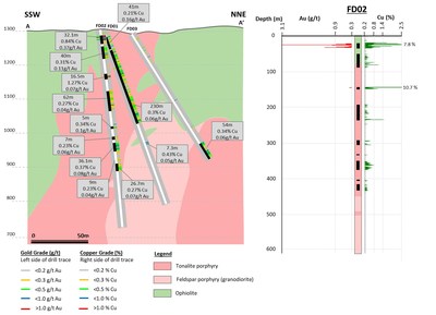 Figure 6. SSW-NNE cross section with selected drill intercepts of Findiklidere prospect. (CNW Group/Alacer Gold Corp.)