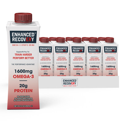 ENHANCED RECOVERY Omega-3 Sports Drink is available from Amazon.com in a six-pack, a 12-pack and a 24-pack.