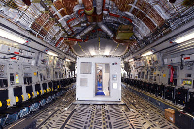 The CBCS units are flight-ready containerized biocontainment systems that roll on and off of planes. The units containerize highly contagious pathogens, are extremely durable and allow for the safe transport of patients while maintaining biocontainment and safe flight.