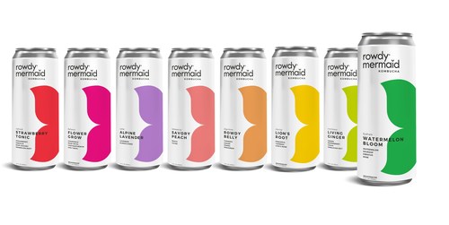 Full lineup of function-forward flavors from Rowdy Mermaid Kombucha, now featuring Watermelon Bloom, on store shelves June 2020