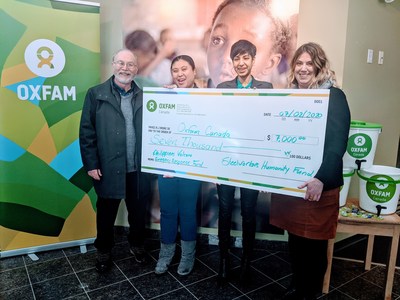 The Steelworkers Humanity Fund is contributing $7,000 to support those affected by the Jan. 12 eruption of the Taal volcano in the Philippines. From left to right: Dave Lipton, District 6 (Ontario) USW staff representative; Jarmaine Canares-Aguilando, USW Local 8327 Unit Chair, Park Place Retirement Home; Simmi Dixit, Humanitarian Program Officer, Oxfam Canada; Jennifer Luedey, Director for Funds Development, Oxfam Canada (CNW Group/Steelworkers Humanity Fund)