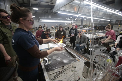 Salem Community College Scientific Glass Technology Instructor Katie Severance teaches in the flameworking area of Salem’s new Glass Education Center.