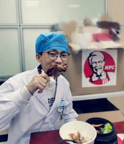 Medical workers enjoying free KFC meals