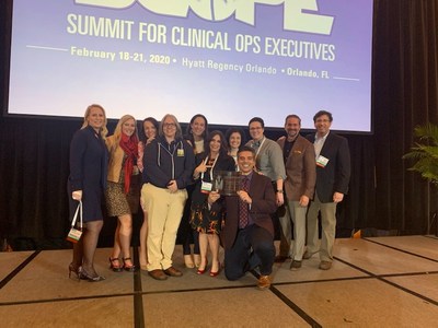 Irfan Khan, MD, Founder and CEO of Circuit Clinical and TrialScout, is awarded the 2020 Participant Engagement Award at the Summit for Clinical Operations Executives alongside members of the Circuit Clinical team, industry partners, award co-creators and judges.