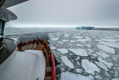 MS Roald Amundsen carries passengers to 70 Degrees South in the Antarctic region, the furthest south of any Hurtigruten expedition cruise ship in the company's 127-year history.