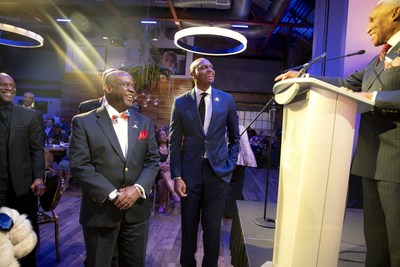 Jason Farmer (left) and AC Wharton (right) congratulate Penny Hardaway (center) on receiving the 2020 Spirit of the Dream Award at the 5th annual St. Jude Spirit of the Dream event.