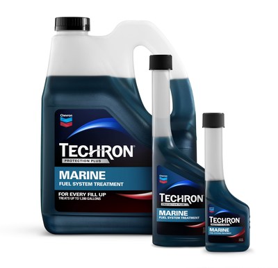 From left to right: Techron® Marine Fuel System Treatment 128 oz. bottle, 10 oz. bottle and 4 oz. bottle