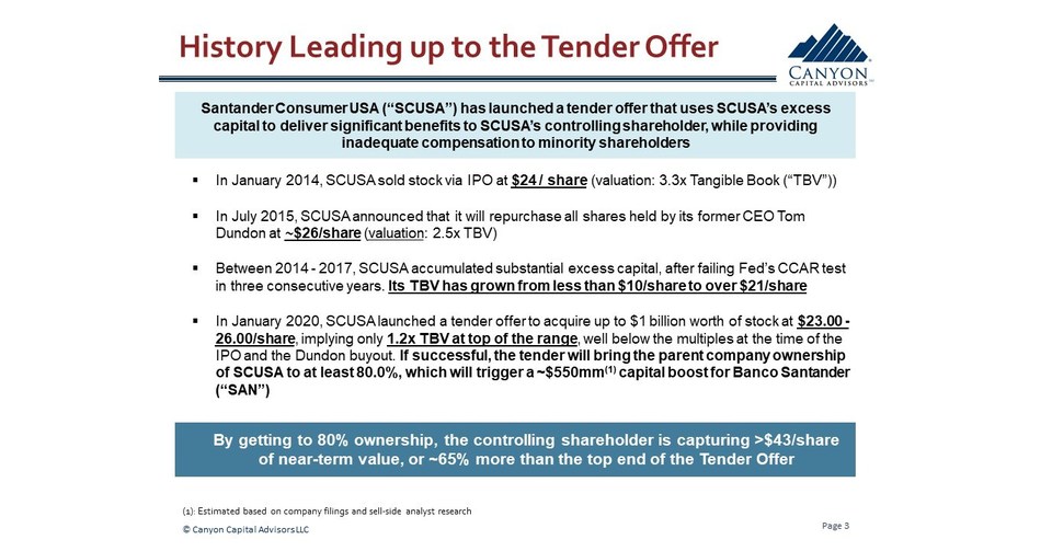 Canyon Partners Sends Presentation to Santander Consumer USA Holdings Inc.