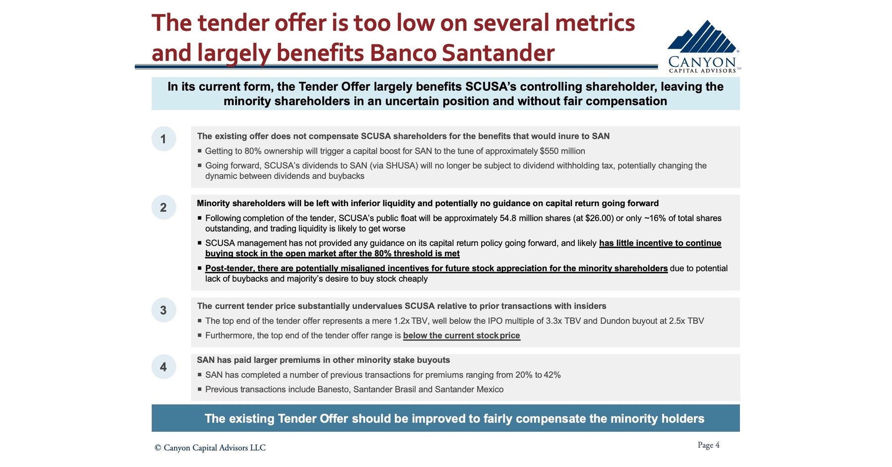 Canyon Partners Sends Presentation to Santander Consumer USA Holdings Inc.