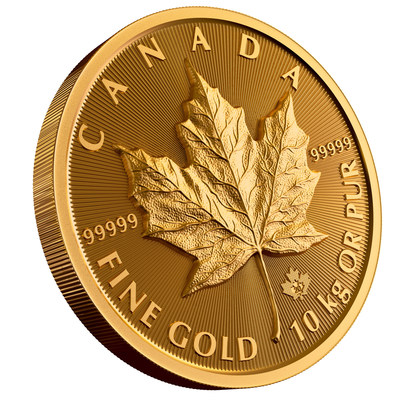 Moeda de ouro 99,99% puro com folha de bordo e 10 kg da Casa da Moeda Real Canadense (CNW Group/Royal Canadian Mint)