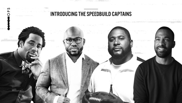 BLVCKOPS SpeedBuild captains Dhani Jones, Justin Forsett, Marshall Newhouse and Spencer Paysinger (L-R)