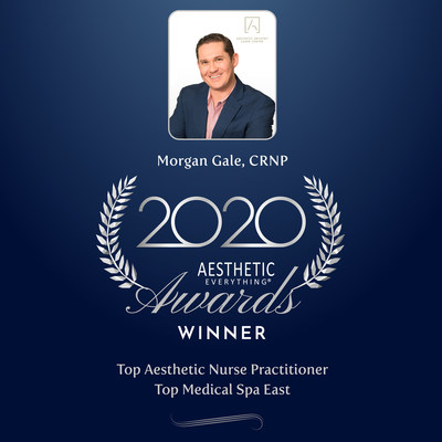 Morgan Gale, CRNP was voted "Top Aesthetic Nurse Practitioner" and his practice Aesthetic Artistry Laser Center was voted "Top Medical Spa East" in the Aesthetic Everything® 2020 Aesthetic and Cosmetic Medicine Awards, winning for the second year in a row.