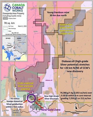 Castle East Gold Zone Southwest of High-Grade Silver Discovery Broadens After Big Step-Out (CNW Group/Canada Cobalt Works Inc.)