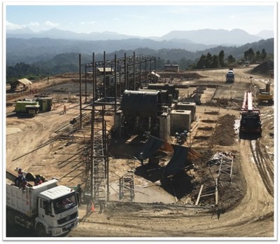 Construction of the Grinding Plant, including installation of the SAG mill and ball mills, and construction of the flotation cells with steel trusses and a newly fabricated conditioning tank. (CNW Group/TVI Pacific Inc.)