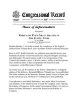 Congressional Record lauding Rabbi Adin Steinsaltz on his lifetime of achievement