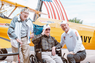AADF honored Bill Matre (seated), 91, with a Dream Flight during the Spirit of Wisconsin Dream Flight Tour in 2019. Bill enlisted in the U.S. Navy when he was 17-years-old near the end of WWII and served as a Mid-Shipman (1945-1948). He was involved in Naval Pilot Training and trained in a Stearman. Also pictured: A fellow veteran attending the event and AADF founder Darryl Fisher. (Photo credit: Red Feather Studios)